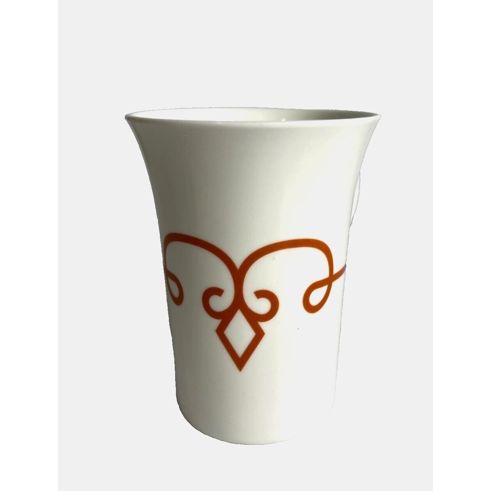 Starbucks Fleur De Lis Tea Coffee Mug Cup Ornate Scroll White Burnt Orange Tazo